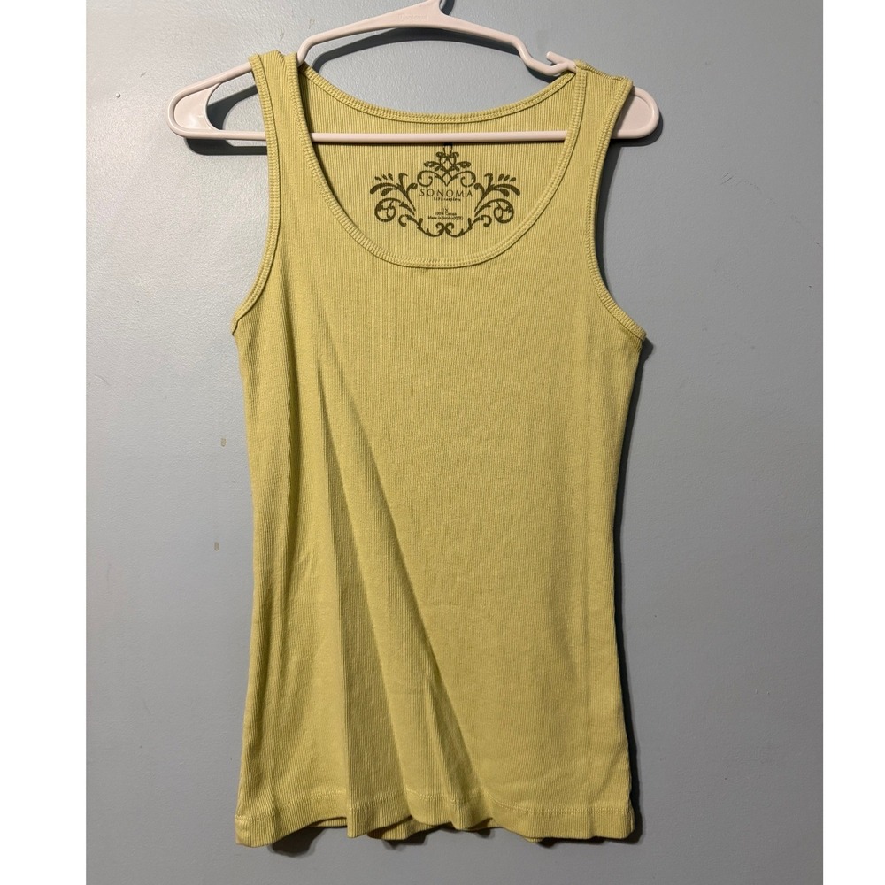 Sonoma Life Style Women's XL Ribbed Tank Top Lime Green Cotton Scoop Neck 2613